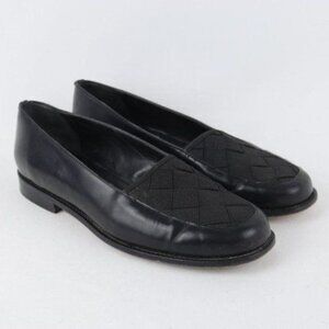 Brighton Women's Size 10 Black Leather Stretch Woven Upper Slip On Loafers